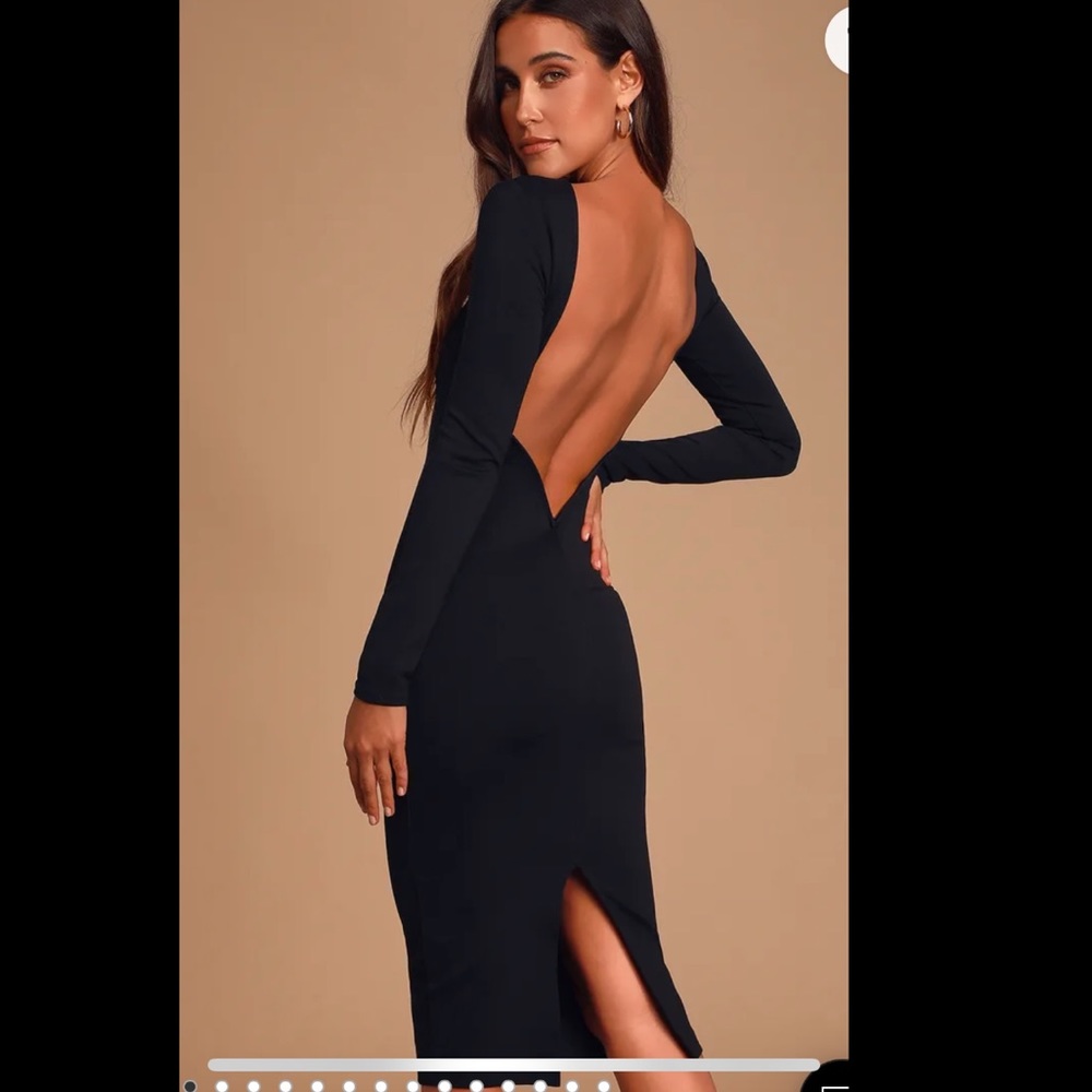 Black Body-Fit Dress with Deep-V in Back